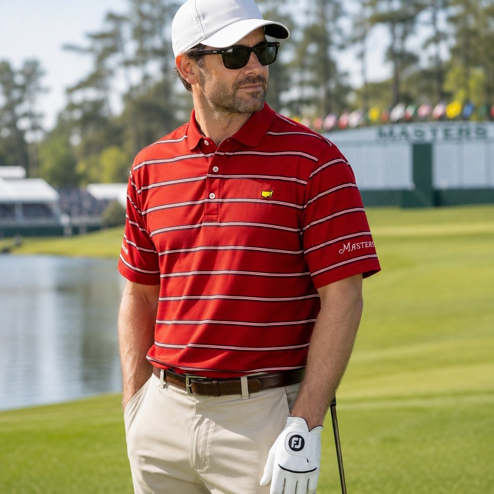 Masters Collection Golf Polo Mens XL Red Stripe Y2K Pima Cotton Augusta Logo